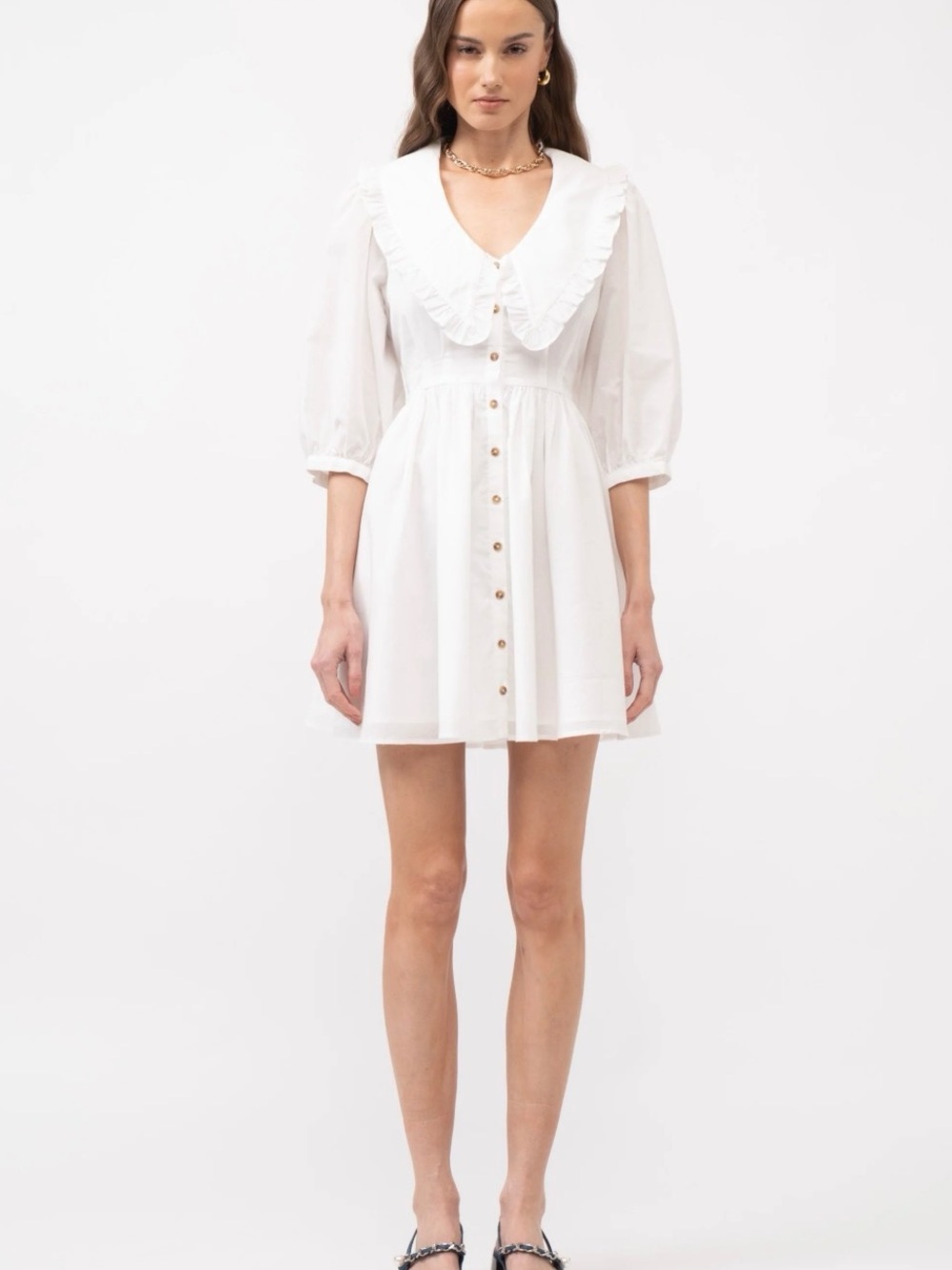 Sofie the label White Cotton Poplin Mini Dress with Peter Pan Collar
